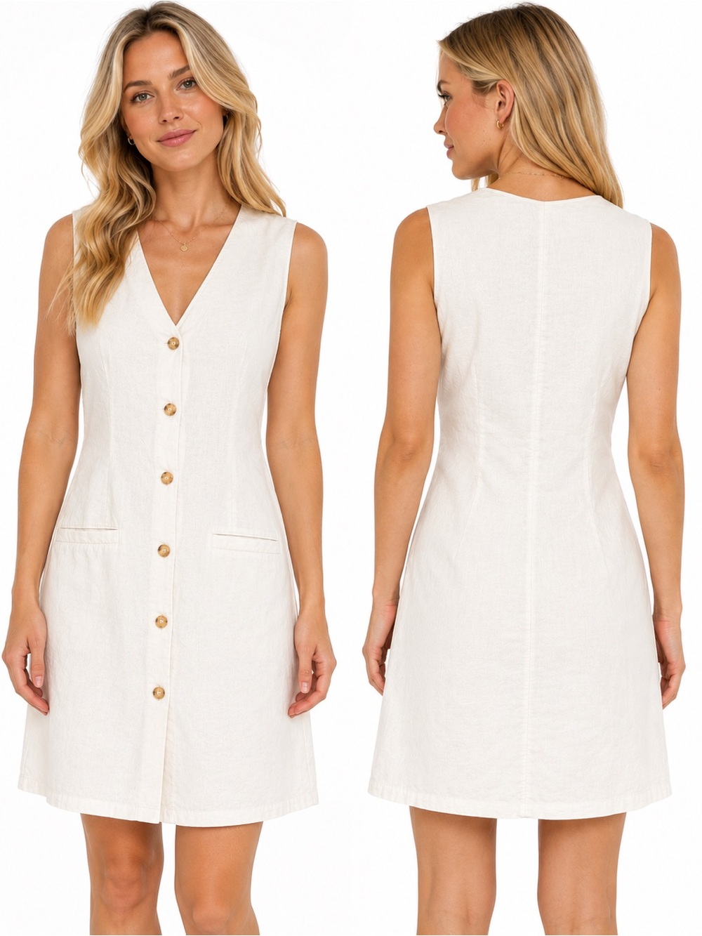 Abercrombie & Fitch White Linen Blend Button Front Mini Dress